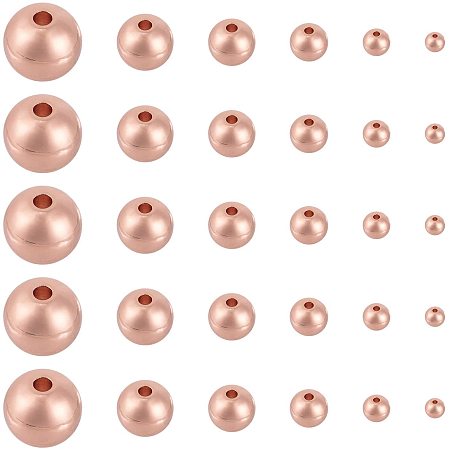 PandaHall Elite 120pcs 6 Sizes Brass Spacer Beads Rose Gold Round Smooth Bead Spacers for Bracelet Necklace Jewelry Making Supplies (2mm, 3mm, 4mm, 5mm, 6mm, 8mm)