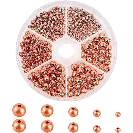 PH PandaHall 360pcs 5 Sizes Smooth Round Beads Rose Gold Tiny Spacer Beads Loose Beads for Jewelry Making Supplies(2.4mm, 3mm, 4mm, 5mm, 6mm)