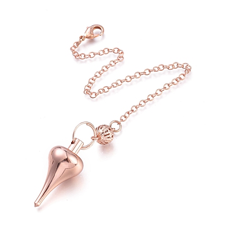 SUNNYCLUE Brass Pointed Dowsing Pendulums, with Lobster Claw Clasps, Teardrop, Rose Gold, 223x2.5mm