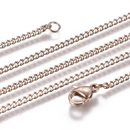 Honeyhandy Ion Plating(IP) 304 Stainless Steel Curb Chain Necklaces, with Lobster Claw Clasp, Rose Gold, 21.65 inch(55cm)