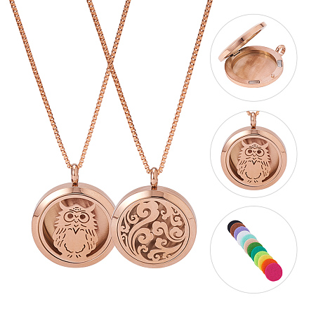 BENECREAT 2PCS Aromatherapy Essential Oil Diffuser Necklace Rose Gold Animal & Nature Stainless Steel Locket Pendant with 24