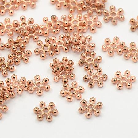 BEADTHOVEN 100pcs Rose Gold Snowflake Zinc Alloy Beads Spacers, Jewelry Finding Beads with One Hole, 8x2.5mm, Hole: 1.5mm