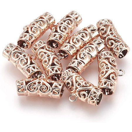 UNICRAFTALE About 10pcs Rose Gold Alloy Hanger Links Curved Tube Filigree Bail Beads with Loop Metal Bead for Necklaces Bracelets Jewelry Making 13x24x8mm