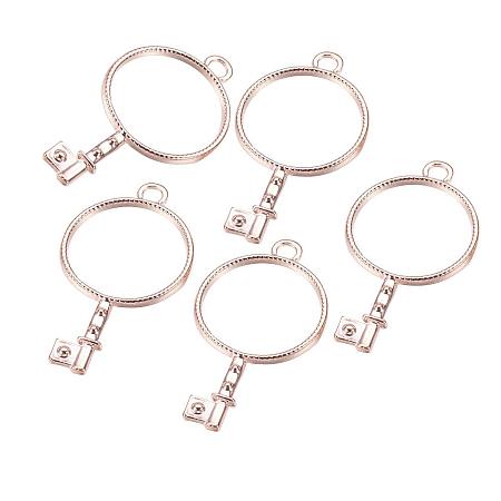 PandaHall Elite 30 Pcs Alloy Magic Wand Round Key Open Bezel Charm Pressed Flower Blank Frame Hollow Mold Pendants 44x23x1.5mm for UV Resin Crafts Jewelry Making Rose Gold