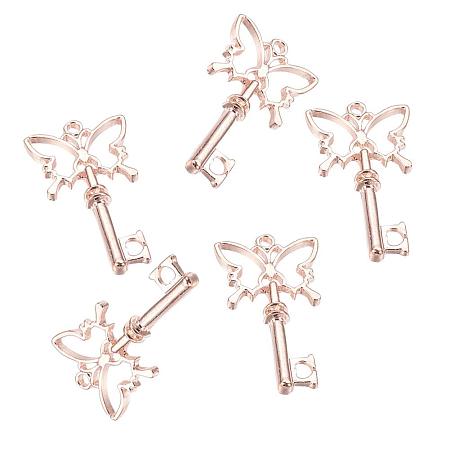 PandaHall Elite 10 Pcs Alloy Magic Wand Butterfly Key Open Bezel Charm Pressed Flower Blank Frame Hollow Mold Pendants 38x20x3.5mm for UV Resin Crafts Jewelry Making Rose Gold