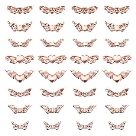 PandaHall Elite 40 pcs 8 Styles Wing Shape Alloy Beads Charm Spacer Beads for Bracelet Necklace Jewelry DIY Craft Making, Rose Gold