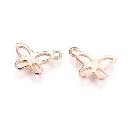 Honeyhandy 201 Stainless Steel Charms, Butterfly, Hollow, Rose Gold, 8x11x1mm, Hole: 1.2mm