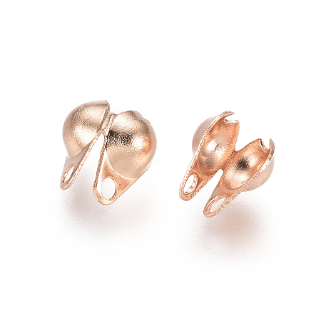 Honeyhandy 304 Stainless Steel Bead Tips, Calotte Ends, Clamshell Knot Cover, Rose Gold, 6x4x3mm, Hole: 1mm