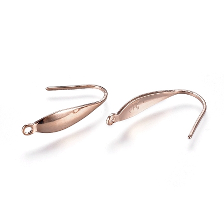 Honeyhandy 304 Stainless Steel Earring Hooks, Ear Wire, with Vertical Loop, Rose Gold, 21x4mm, Hole: 1.2mm, Pin: 0.7mm