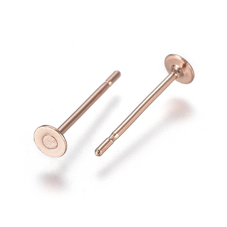 Honeyhandy 304 Stainless Steel Stud Earring Findings, Flat Pad Earring Post, Rose Gold, 11.5x3mm, Pin: 0.7mm