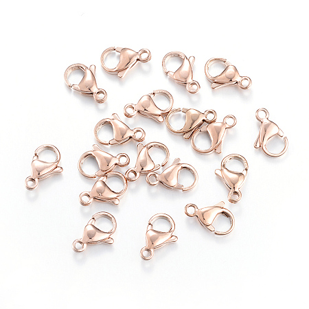 ARRICRAFT Vacuum Plating 304 Stainless Steel Lobster Claw Clasps, Rose Gold, 12x7x3.5mm, Hole: 1.5mm