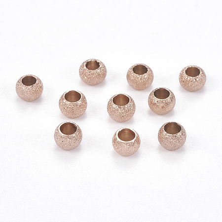 Vacuum Plating 304 Stainless Steel Textured Beads, Round, Rose Gold, 4x3mm, Hole: 2mm