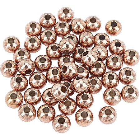 NBEADS 50 Pcs 6mm Metal Spacer Beads, Rose Gold 304 Stainless Steel Round Beads Golden Spacers Beads for DIY Jewelry Making Findings