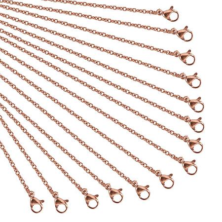 NBEADS 10 Strands 17.7 Inch Rose Gold Plated Cross Chain Necklace Link Cable Chain Charms with Lobster Clasps for Jewelry Making