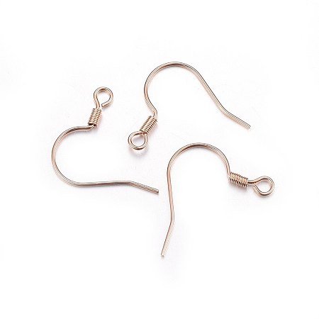 304 Stainless Steel Earring Hooks, Ear Wire, Rose Gold, 18.5x21x2mm, Hole: 2mm; Pin: 0.7mm