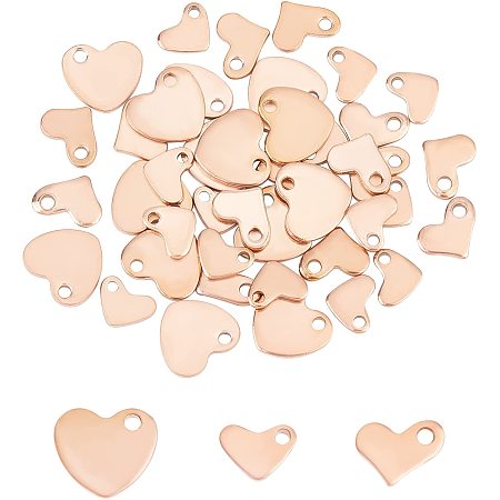 UNICRAFTALE 42pcs 3 Sizes Heart Stamping Blank Tags Stainless Steel Pendants Rose Gold Herat Charms for Jewelry Making Dog Tags Pet Tags, 7.5-10mm