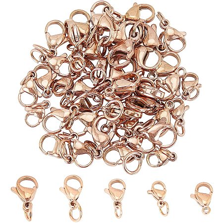 UNICRAFTALE About 50pcs 5 Sizes Rose Gold Lobster Claw Clasps Stainless Steel Necklace Clasps Fastener Jewelry Clasps for Jewelery Making 9-13mm