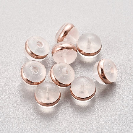 Silicone Ear Nuts, Earring Backs, with Stainless Steel, Rose Gold, 5.5x4mm, Hole: 0.5mm