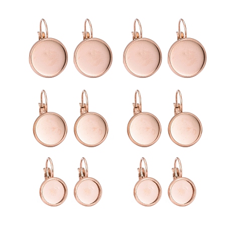 Arricraft 12pcs 3 Size Vacuum Plating 304 Stainless Steel Leverback Earring Findings, Flat Round, Rose Gold, 17~20x10~14mm, Pin: 0.7mm, Tray: 8~12mm, 12pcs/box