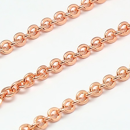 ARRICRAFT Electroplate Brass Cable Chains, Soldered, Flat Oval, Rose Gold, 3x2.5x0.5mm
