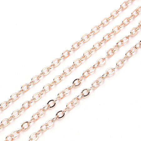 Honeyhandy Brass Cable Chains, Soldered, Flat Oval, Rose Gold, 2.2x1.9x0.3mm, Fit for 0.6x4mm Jump Rings