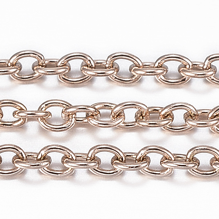 Honeyhandy 3.28 Feet Ion Plating(IP) 304 Stainless Steel Cable Chains, Soldered, Oval, Rose Gold, 2x1.5x0.4mm