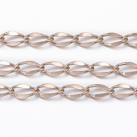 Honeyhandy Ion Plating(IP) 304 Stainless Steel Curb Chains, Twisted Chains, Rose Gold, 4x2x0.1mm
