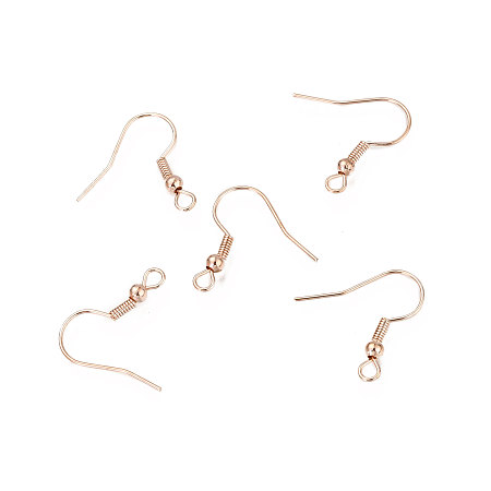 Honeyhandy Iron Earring Hooks, with Horizontal Loop, Cadmium Free & Lead Free, Rose Gold, 17~19x0.8mm, Hole: 2mm, Pin: 0.6mm