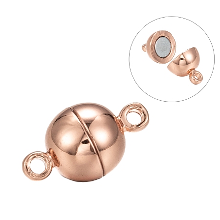 Honeyhandy Rack Plating Brass Magnetic Clasps, N45 Grade Strong Magnet, Long-Lasting Plated, Round, Real Rose Gold Plated, 14.5x8mm, Hole: 1.6mm