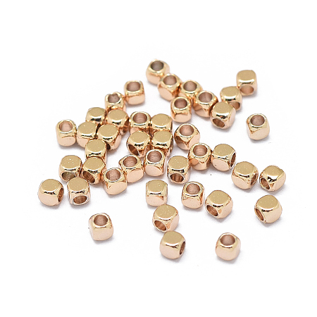 ARRICRAFT Rack Plating Brass Spacer Beads, Long-Lasting Plated, Cube, Real Rose Gold Plated, 1.8x1.8x1.8mm, Hole: 1.2mm