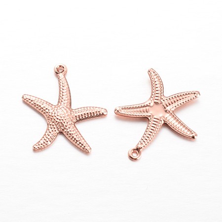 Honeyhandy Brass Starfish/Sea Stars Pendants, Rose Gold, 23x20.5x2mm, Hole: 1mm