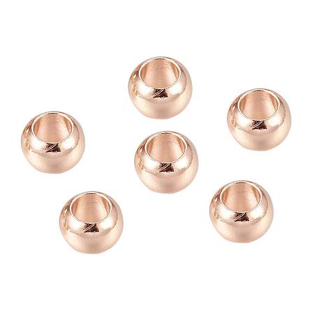 NBEADS 10 pcs Rose Gold Large Hole Rondelle Long-Lasting Plated Beads, Environment Brass European Beads 8x5.5mm, Hole: 4.5mm
