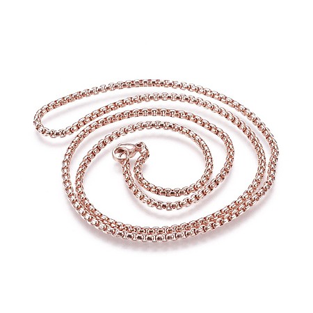 Honeyhandy 304 Stainless Steel Box Chain Necklaces, Rose Gold, 23.62 inch(60cm), 2.5mm
