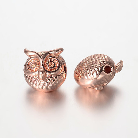 Honeyhandy Owl Alloy Beads, Rose Gold, 11x11x9mm, Hole: 1.5mm