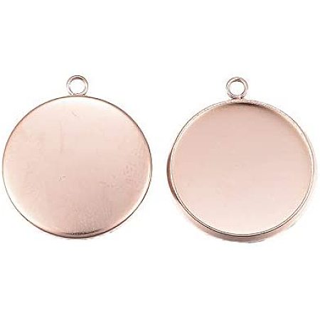 UNICRAFTALE 5pcs 18mm Trays Flat Round Pendants Stainless Steel Cabochon Connector Plain Edge Bezel Cups Rose Gold Pendant Blank Cabochon Base Setting DIY Jewelry 22.5x20x2mm, Hole 2mm