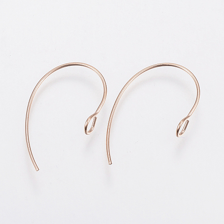 Honeyhandy Ion Plating(IP) 304 Stainless Steel Earring Hooks, with Vertical Loop, Rose Gold, 25x14x4mm, Hole: 3mm, Pin: 0.7mm