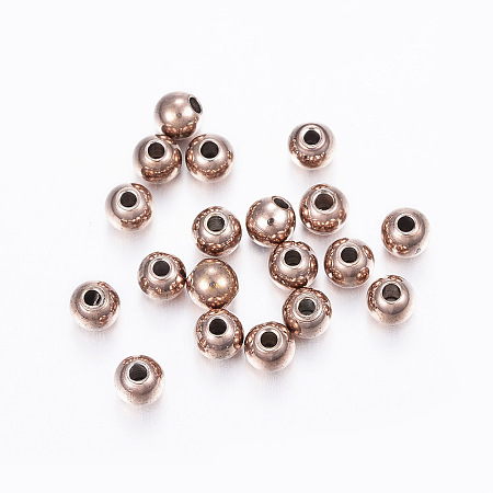 Honeyhandy 304 Stainless Steel Spacer Beads, Round, Rose Gold, 4x3.5mm, Hole: 1.2mm
