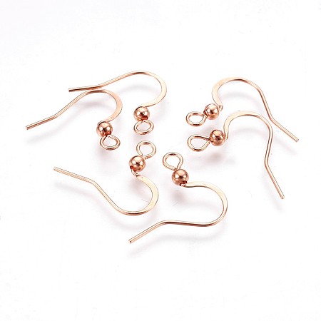 Honeyhandy 316 Surgical Stainless Steel Earring Hooks, Ear Wire, with Horizontal Loop, Rose Gold, 16x16~19.5x3mm, Hole: 2mm, Pin: 0.7mm
