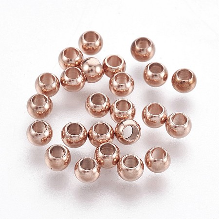 Honeyhandy 201 Stainless Steel Beads, Rondelle, Rose Gold, 2.9x4mm, Hole: 1.8mm