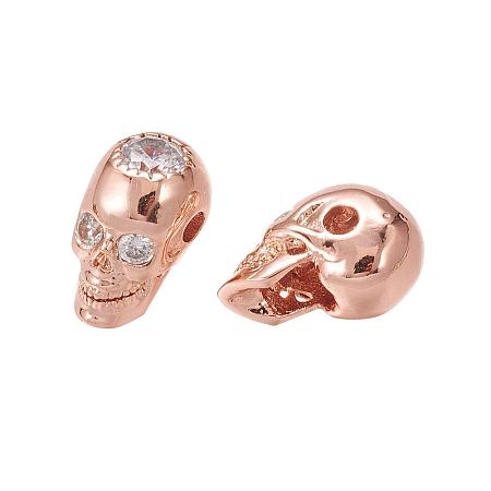 ARRICRAFT 5pcs Rose Gold Skull Brass Micro Pave Cubic Zirconia Beads for Men Original Bracelet DIY Jewelry Making