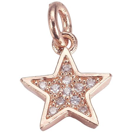 PandaHall Elite About 10 pcs Rose Gold Star Charm Brass Cubic Zirconia Pendant Metal Star Pendant for Jewelry Making DIY Findings, 11.5x10mm