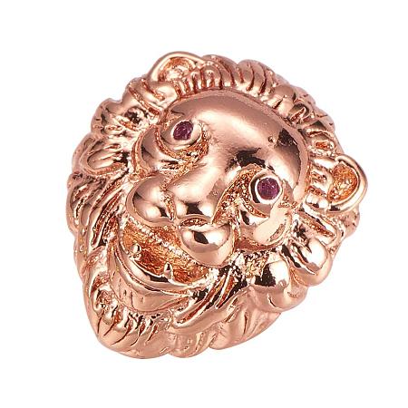 NBEADS 10 Pcs Rose Gold Color Lion Head Beads Micro Pave Cubic Zirconia Beads Bracelet Necklace Connector Charm Beads for Jewelry Making
