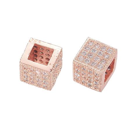 NBEADS 10 Pcs Rose Gold Color Cube Brass Micro Pave Cubic Zirconia Beads Bracelet Connector Spacer Beads Loose Beads for Jewelry Making