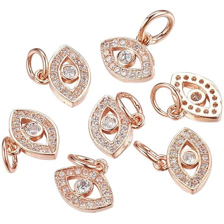 Arricraft 10 Pcs Cubic Zirconia Brass Evil Eye Pendant Charms for Jewelry Making, Rose Gold
