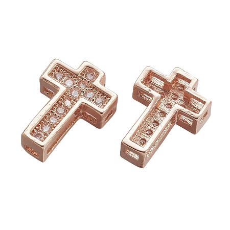 ARRICRAFT 10 pcs Cross Shape Brass Cubic Zirconia Spacer Beads with 1mm Hole for Jewelry Making, Rose Gold