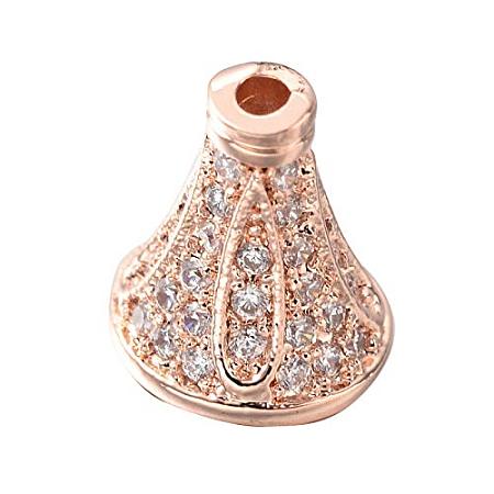 ARRICRAFT 20pcs Rose Gold Brass Micro Pave Cubic Zirconia Bead Cones Shape for Jewellery Making, 9x8mm, Hole: 1mm & 3mm