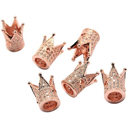 NBEADS 10 pcs Rose Gold Color Cubic Zirconia Pave King Crown Beads Bracelet Connector Spacer Charm Beads, Brass Rack Plating Loose Beads for Bracelet Necklace Earrings DIY Jewelry Making Crafts