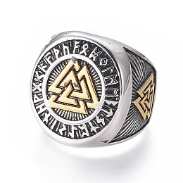 Honeyhandy 304 Stainless Steel Signet Rings for Men, Wide Band Rings, Viking Valknut Symbol, Antique Silver & Antique Golden, Size 7~12, 17~22mm