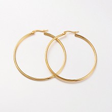 Honeyhandy 304 Stainless Steel Hoop Earrings, Hypoallergenic Earrings, Ring Shape, Real 18K Gold Plated, 50x2mm, 12 Gauge, Pin: 1x0.7mm