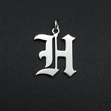 Honeyhandy 304 Stainless Steel Pendants, with Jump Ring, Old English, Letter, Laser Cut, Stainless Steel Color, Letter.H, 16.5x13.5x1mm, Hole: 3mm